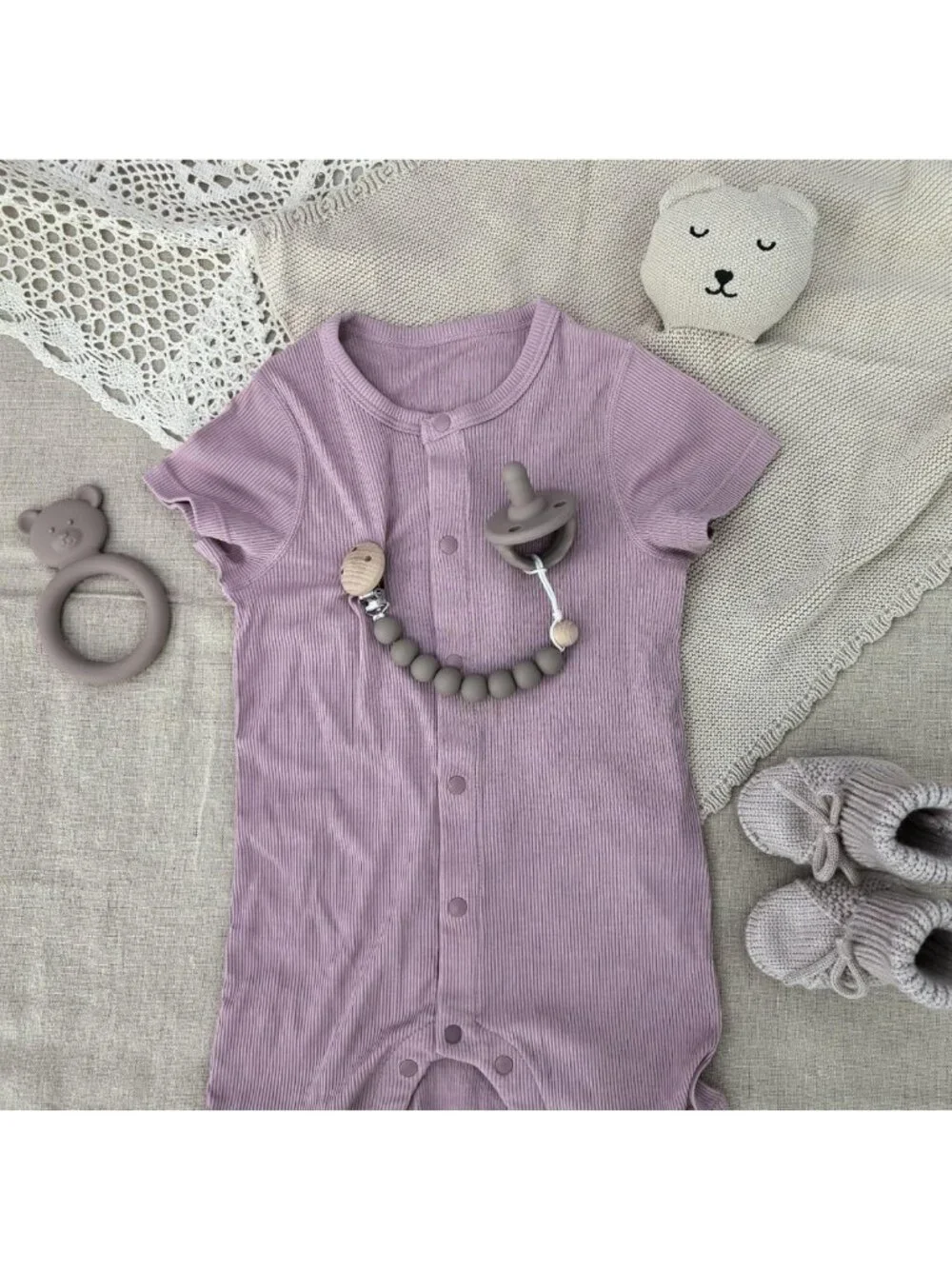 Silicone Baby Pacifier Clips - 2 Pack Binky Holders (Sand & Light Grey)